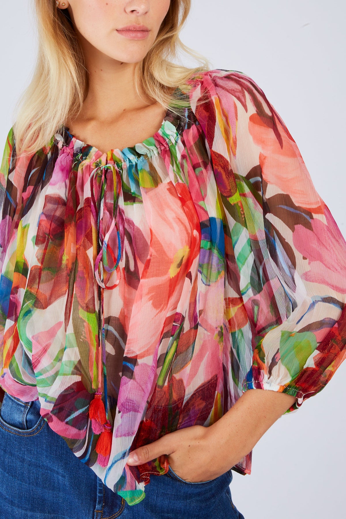 Derhy Big Flower Chiffon Top