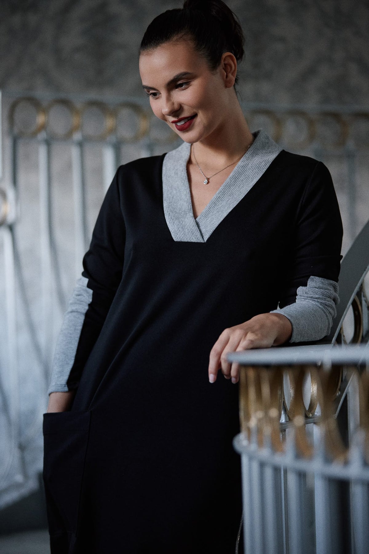 Peruzzi Two Tone V-Neck Dress