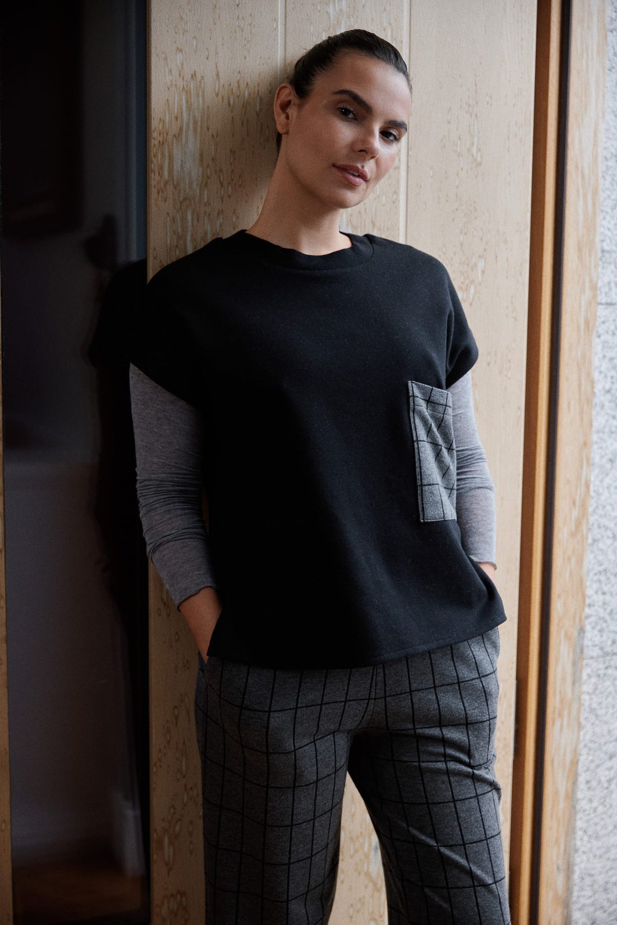 Peruzzi Check Pocket Top