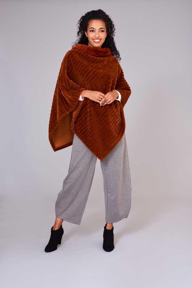 Choice Boutique Ribbed Faux Fur Poncho